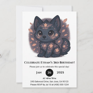 Cute Floral Wolf Birthday Einladung