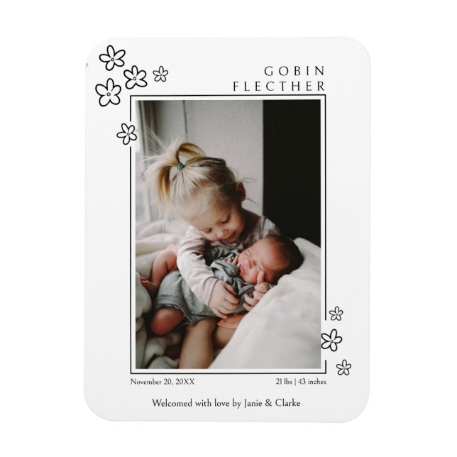 Cute Flower Doodle Newborn Photo   Magnet (Vertikal)