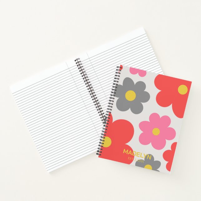 Cute flowers Red Custom script Spiral Notebook Notizbuch (Innenseite)