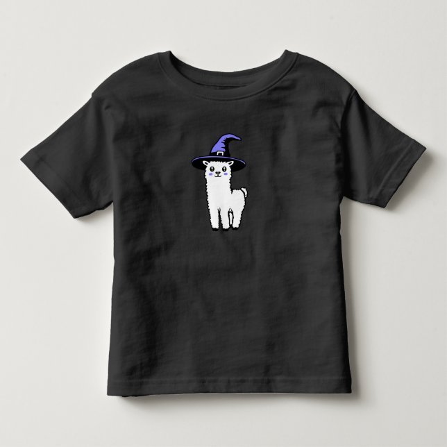 Cute Fluffy Halloween Llama Wearing Purple Witch Kleinkind T-shirt (Vorderseite)