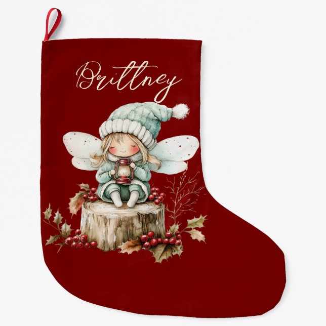 Cute Forest Christmas Fairy Großer Weihnachtsstrumpf (Vorderseite)