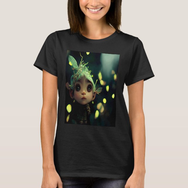 Cute Forest Fairy Elf in a Green Bioluminescent Fo T-Shirt (Vorderseite)