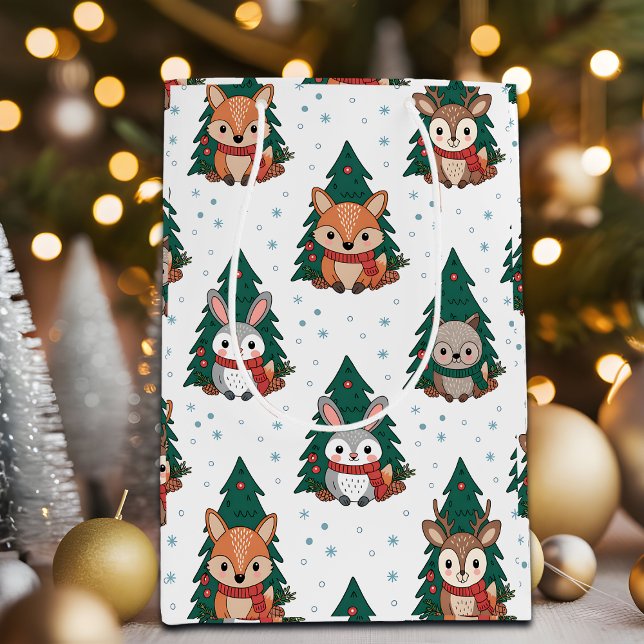 Cute Forest Woodland Animals Snowflakes Mittlere Geschenktüte (Von Creator hochgeladen)