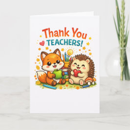 Cute fox and hedgehog teacher appreciation design karte