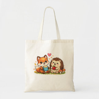 Cute Fox and Hedgehog Tote Bag – Adorable Woodland Tragetasche
