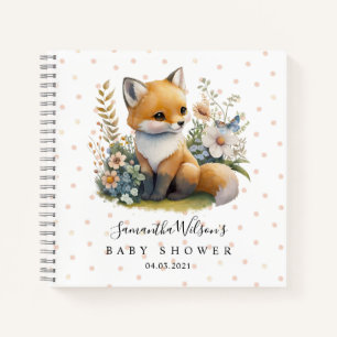 Cute Fox avec Baby shower papillon Livre d'invité