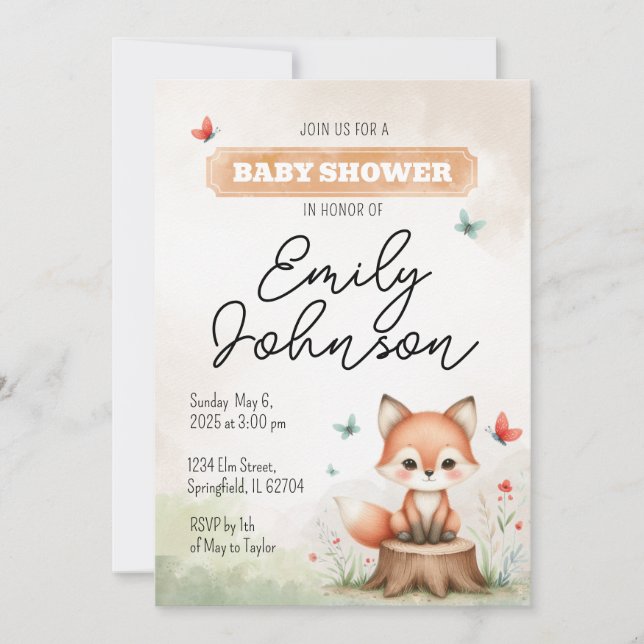 Cute fox baby shower invitation  einladung (Vorderseite)