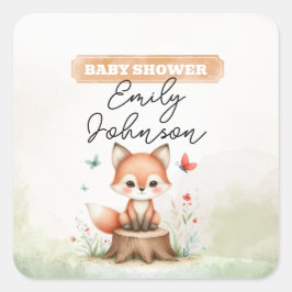 Cute fox baby shower quadratischer aufkleber