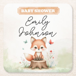 Cute fox baby shower rechteckiger pappuntersetzer
