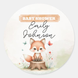Cute fox baby shower runder aufkleber