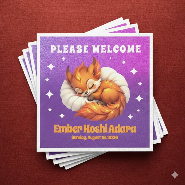 Cute Fox Cub Asleep in Starry Night Sky Serviette (Cute Fox Cub Asleep in Starry Night Sky Paper Napkins Cover Photo)