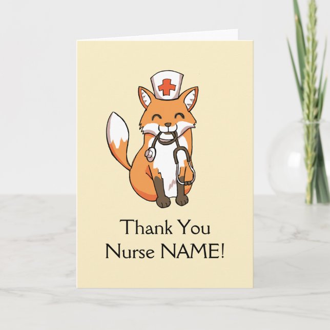 Cute Fox Drawing Thank You Card for Nurse Template Dankeskarte (Vorderseite)