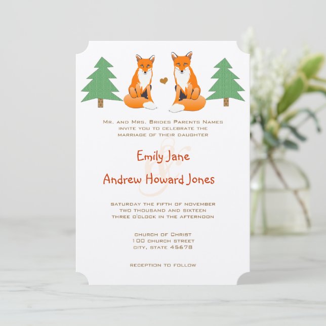 Cute Fox Faire-part de mariage (Debout devant)