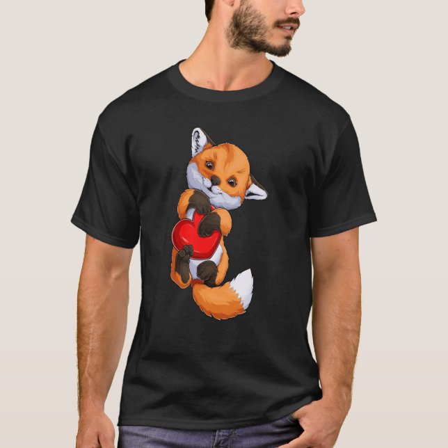 Cute Fox Heart Valentine's Day Boys Kids Fox Anima T-Shirt (Vorderseite)