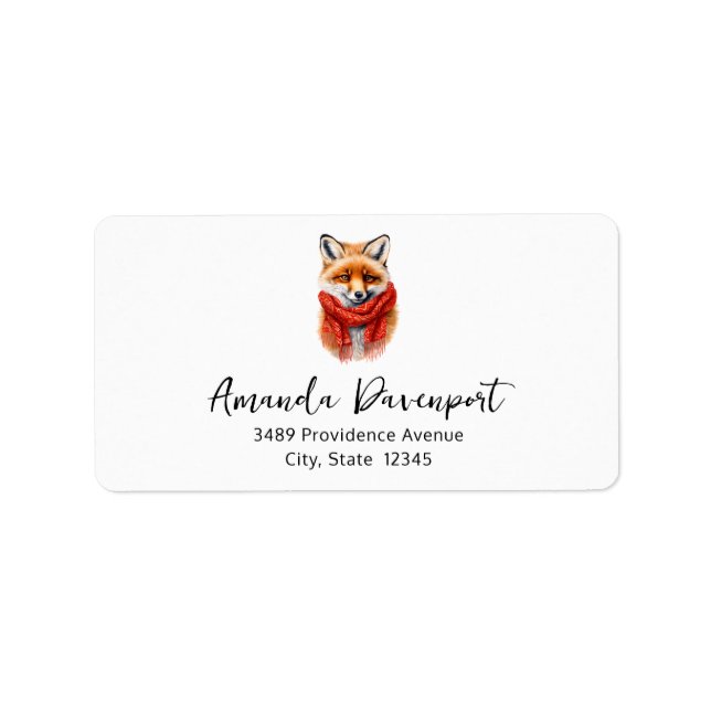  Cute Fox in a Red Scarf Autumn Image Address Adressaufkleber (Vorne)
