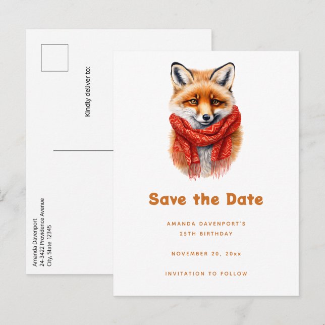 Cute Fox in a Red Scarf Autumn Image Ankündigungspostkarte (Vorne/Hinten)