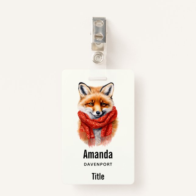 Cute Fox in a Red Scarf Autumn Image Ausweis (Vorderseite mit Klammer)