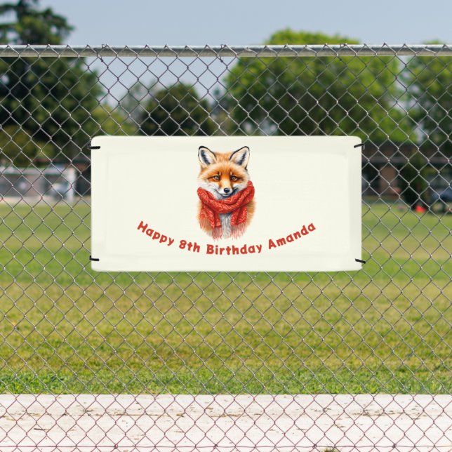 Cute Fox in a Red Scarf Autumn Image Birthday Banner (InSitu)