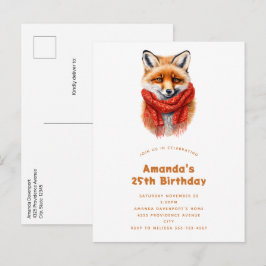 Cute Fox in a Red Scarf Autumn Image Birthday Einladungspostkarte