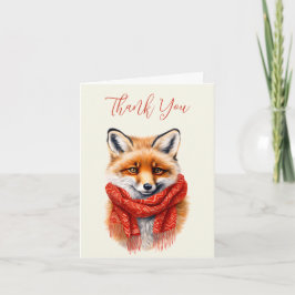 Cute Fox in a Red Scarf Autumn Image Dankeskarte