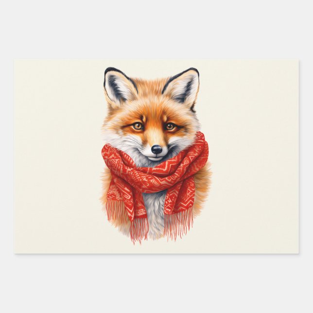 Cute Fox in a Red Scarf Autumn Image Geschenkpapier Set (Vorderseite)
