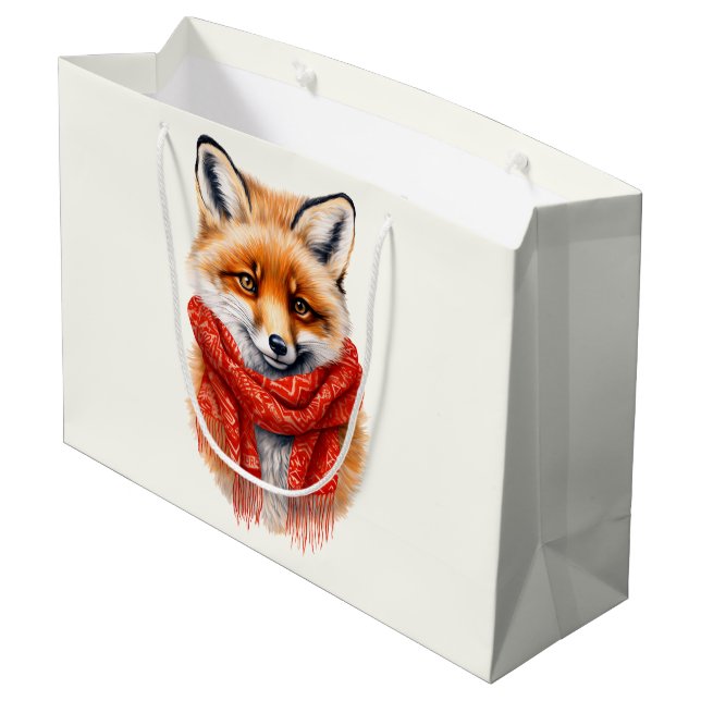 Cute Fox in a Red Scarf Autumn Image Große Geschenktüte (Rückseite Schrägansicht)
