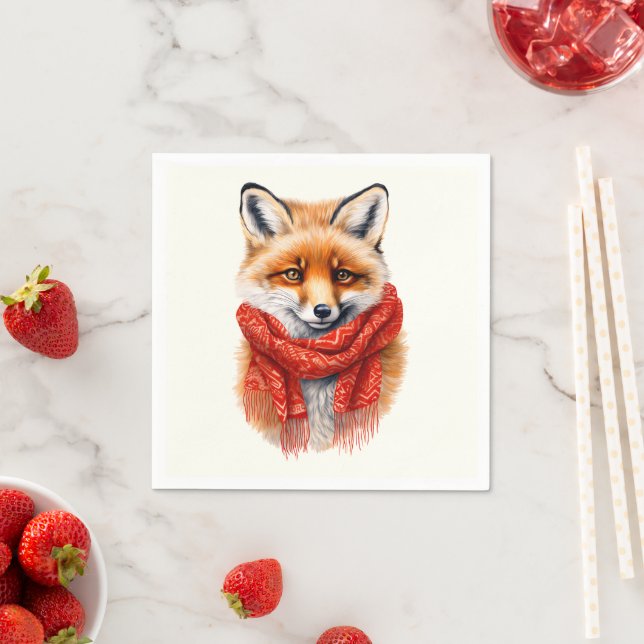 Cute Fox in a Red Scarf Autumn Image Serviette (Beispiel)