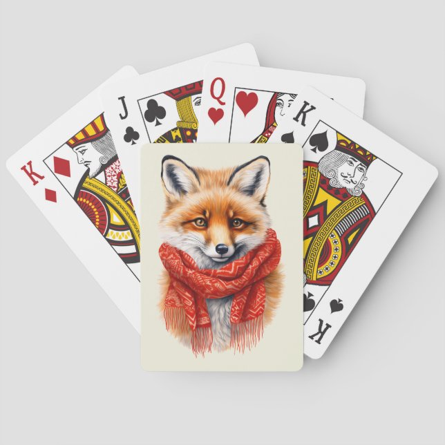 Cute Fox in a Red Scarf Autumn Image Spielkarten (Rückseite)