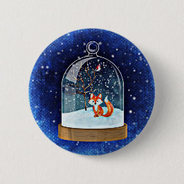 Cute fox inside a snow globe button