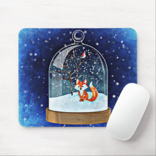 Cute fox inside a snow globe mousepad