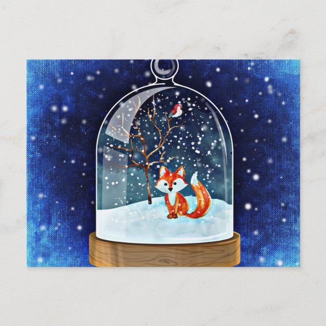 Cute fox inside a snow globe postkarte (Vorderseite)