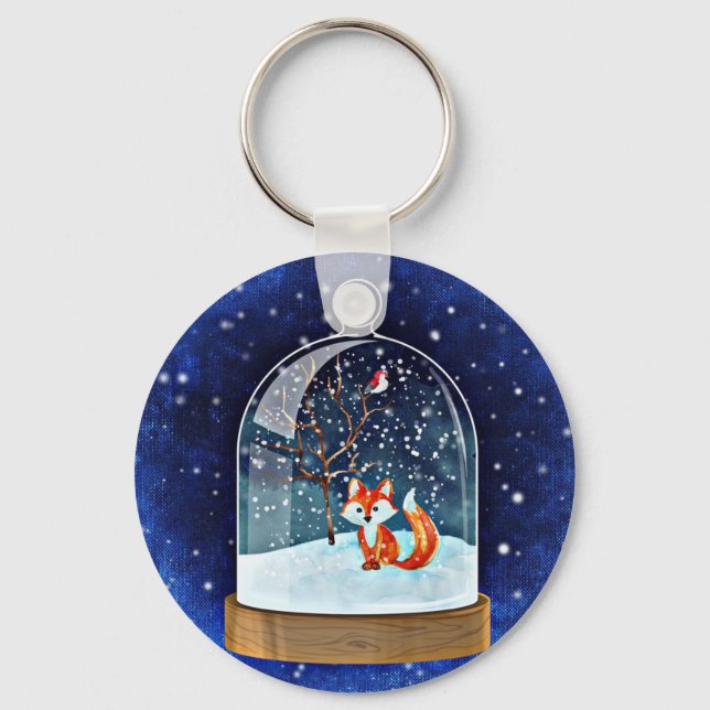 Cute fox inside a snow globe schlüsselanhänger (Vorderseite)