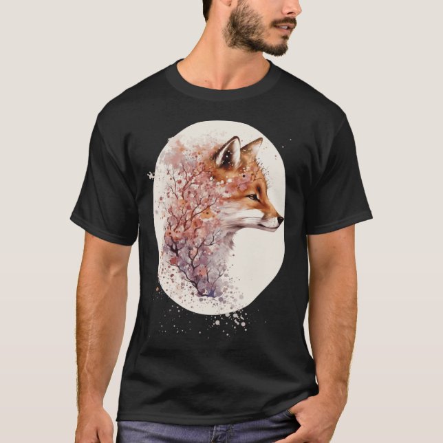 Cute Fox Japanese Cherry Blossom Sakura T-Shirt (Vorderseite)