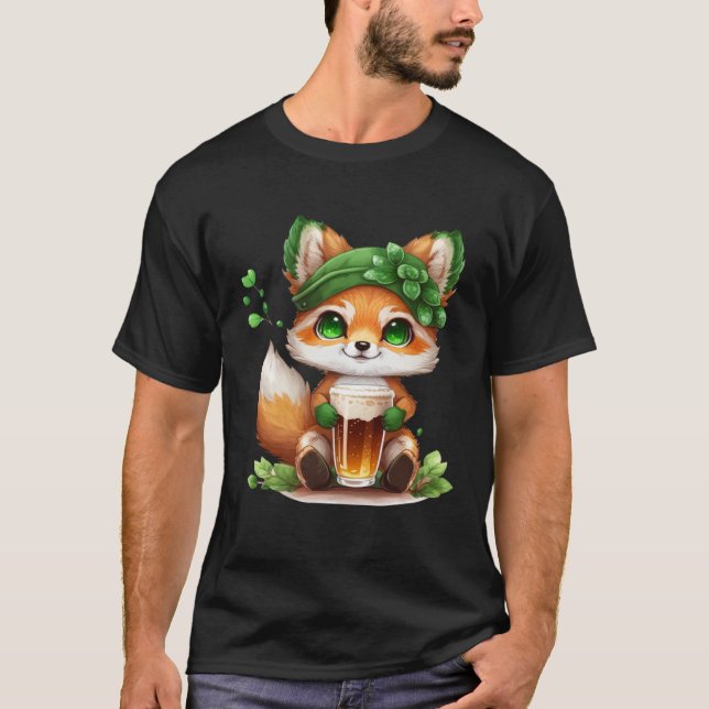 Cute Fox Loves Beer St Patrick s Day T-Shirt (Vorderseite)