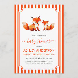 Cute Fox Mama and Baby Shower Animals Red Stripes Einladung