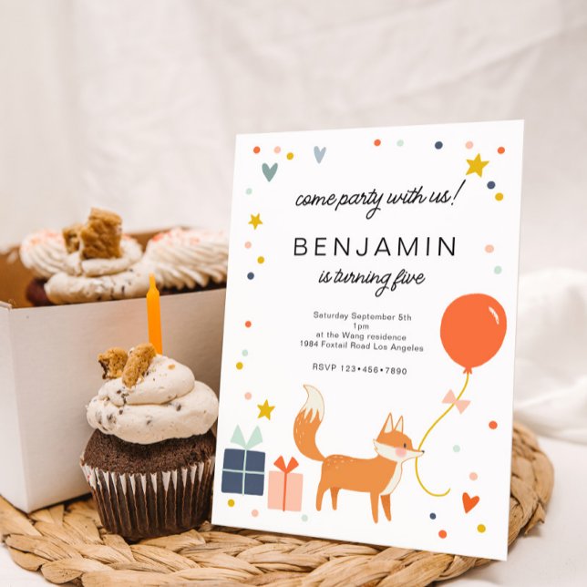 Cute Fox Modern Invitation d'anniversaire pour enf (Créateur téléchargé)