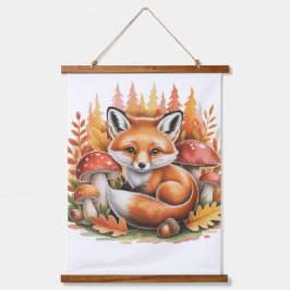 Cute fox mushrooms woodland wandteppich mit holzrahmen