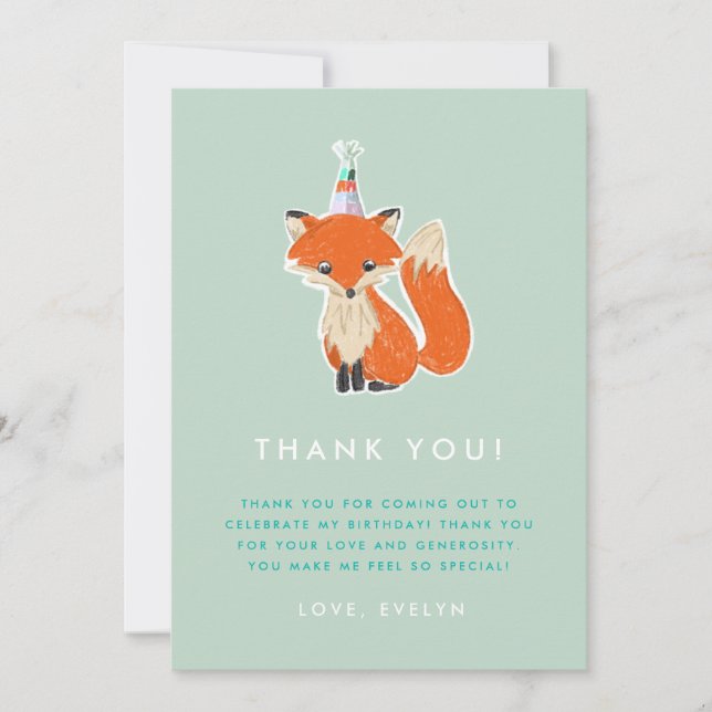 Cute Fox Party Hat Woodland Birthday Dankeskarte (Vorderseite)