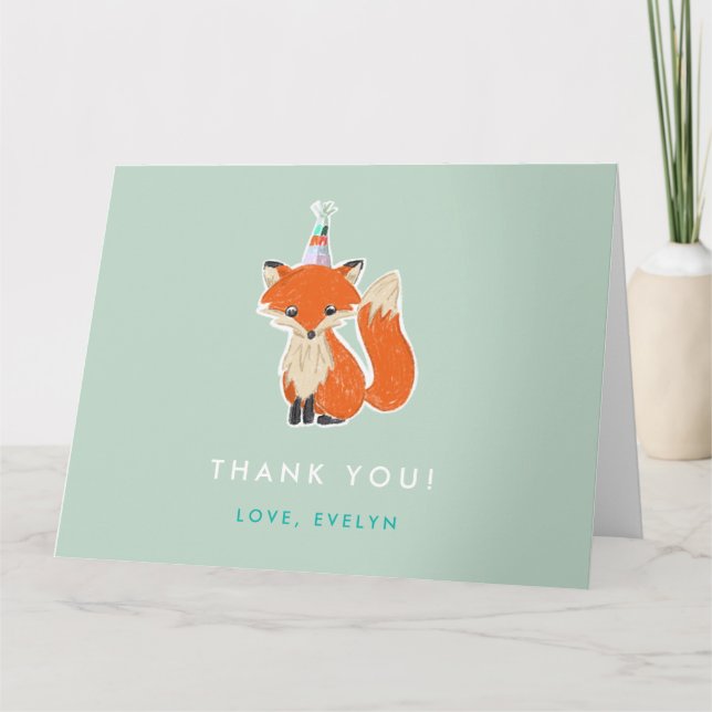 Cute Fox Party Hat Woodland Birthday Folded Dankeskarte (Vorderseite)