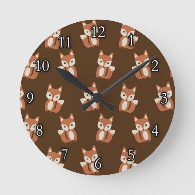 Cute Fox Pattern Runde Wanduhr (Vorderseite)