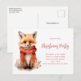 Cute Fox Pup in a Red Scarf Christmas Party Einladungspostkarte