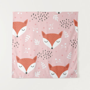 Cute fox seamless pattern, wolf hand drawn forest  wandteppich