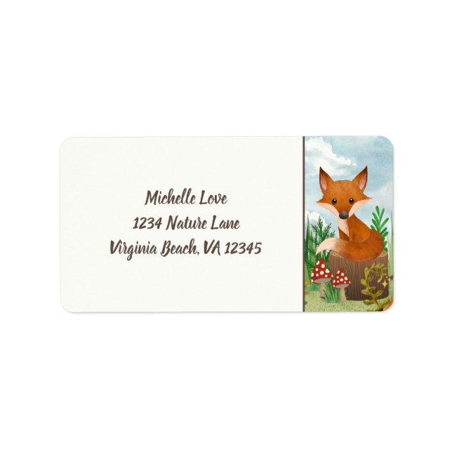 Cute Fox Sitting on Stump Woodland Address Adressaufkleber (Vorne)