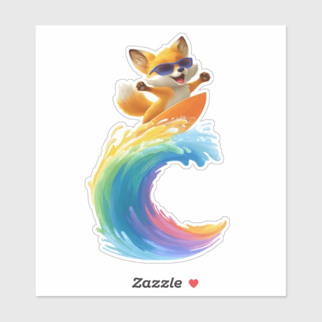 Cute Fox Sticker – Surfboard Wave (Blatt)