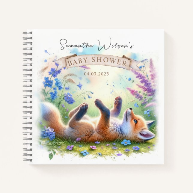 Cute Fox Watercolor Baby shower Livre d'invité (Devant)