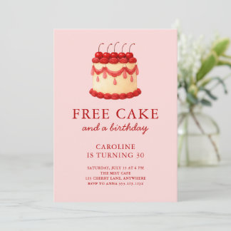 Cute Free Cake Funny Adult Birthday Any Age Einladung