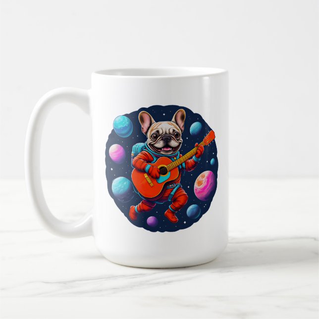 Cute French Bulldog Astronaut Playing Guitar – Fun Kaffeetasse (Links)