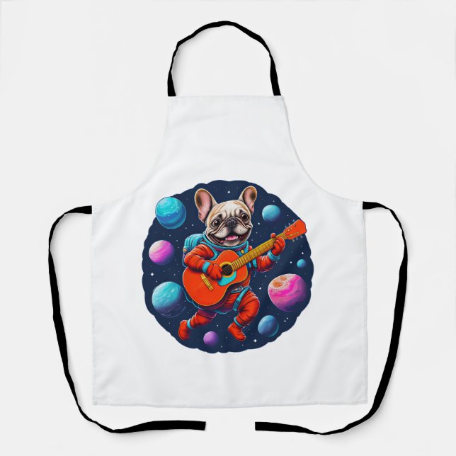 Cute French Bulldog Astronaut Playing Guitar – Fun Schürze (Vorderseite)