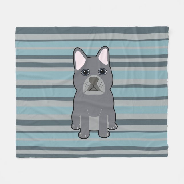 Cute French Bulldog Blue Striped Fleecedecke (Vorderseite (Horizontal))