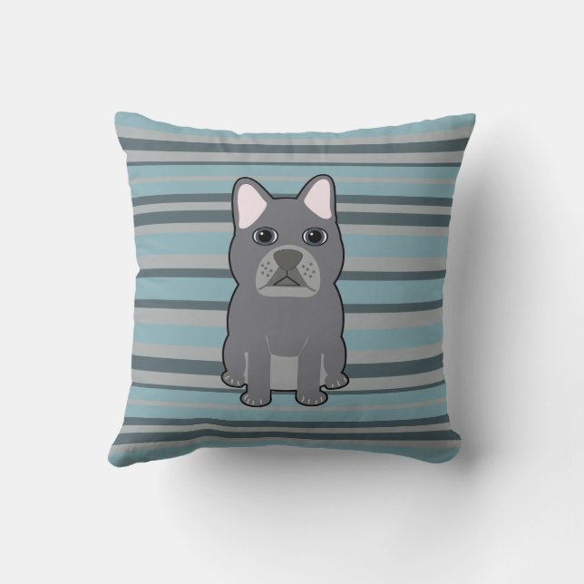 Cute French Bulldog Blue Striped Kissen (Rückseite)